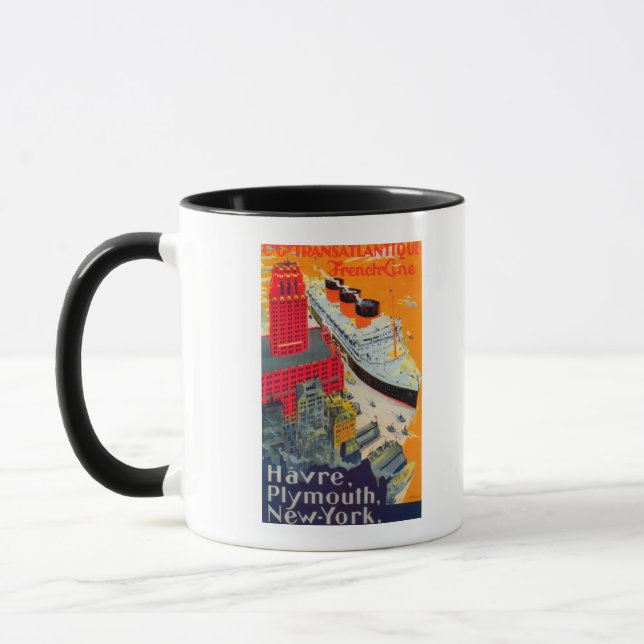 Fransk Line Travel Poster, Havre till Plymouth, NY Mugg (Vänster)
