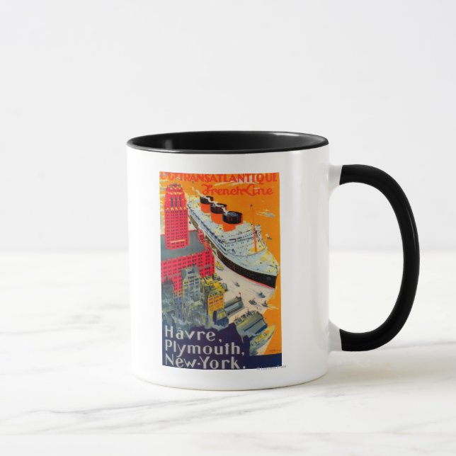 Fransk Line Travel Poster, Havre till Plymouth, NY Mugg (Höger)