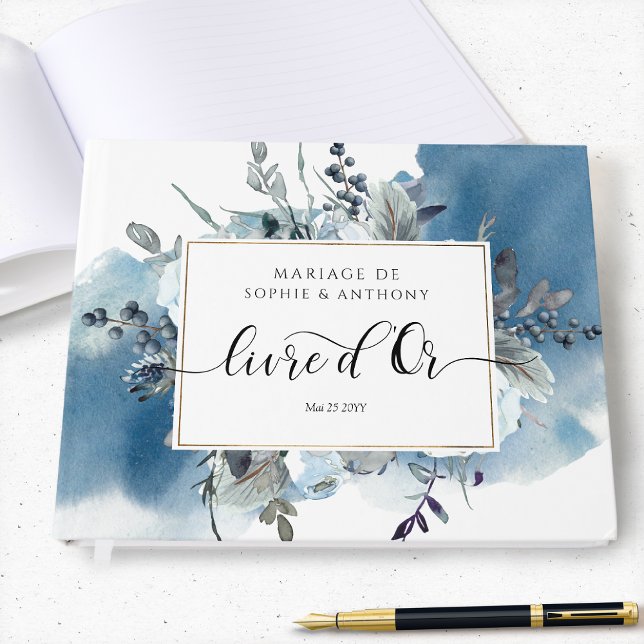 Fransk, Livre d'Or, Blue Blommigt Guest Bok (Skapare uppladdad)