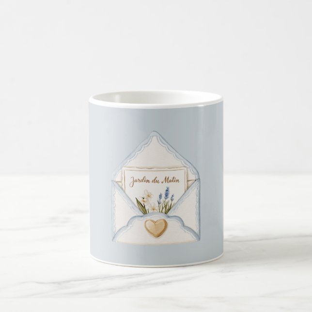 Fransk Ljusblå Kräm Kuvert Hjärtformad Blommig   Kaffemugg (Center)
