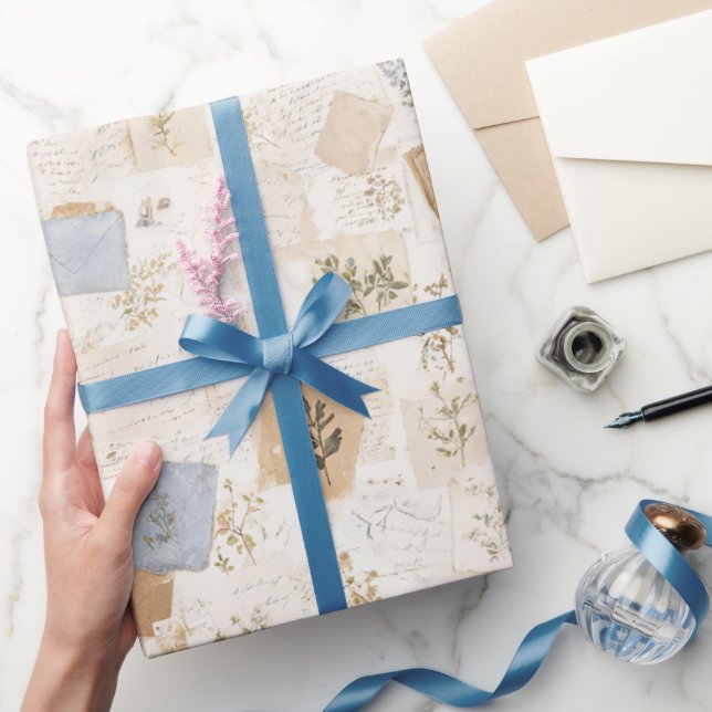 Fransk ljusblå kuvert hjärta blommande födelsedag presentpapper (Gifting)