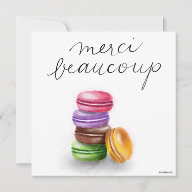 Fransk Macaron Merci Beaucoup Tacksamhetskort (Framsida)