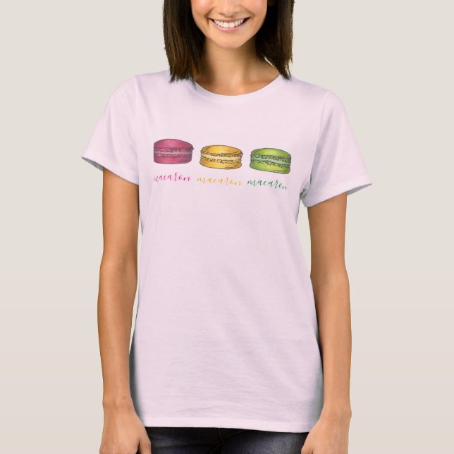 Fransk Macaron Pastry Cookies Bakery Macaroon Food T Shirt (Framsida)
