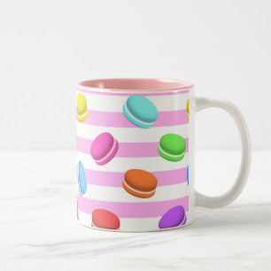 Fransk Macaron Söt Pastell Rosa Randig Design Två-Tonad Mugg