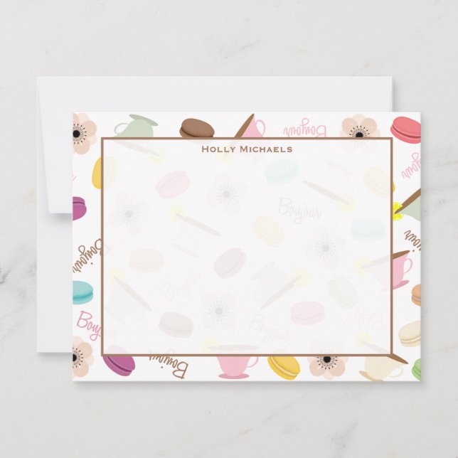 Fransk Macarons Anemome & Tekopp Flat Notecards Anteckningskort (Framsida)