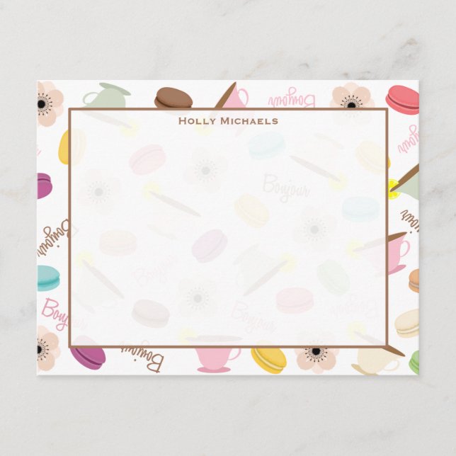 Fransk Macarons Anemome & Tekopp Flat Notecards Anteckningskort (Framsida)