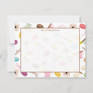 Fransk Macarons Anemome & Tekopp Flat Notecards Anteckningskort