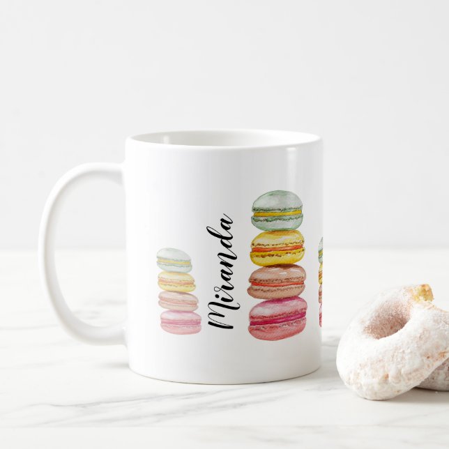 Fransk Macarons vattenfärg Hand-målad Kaffemugg (Med munk)