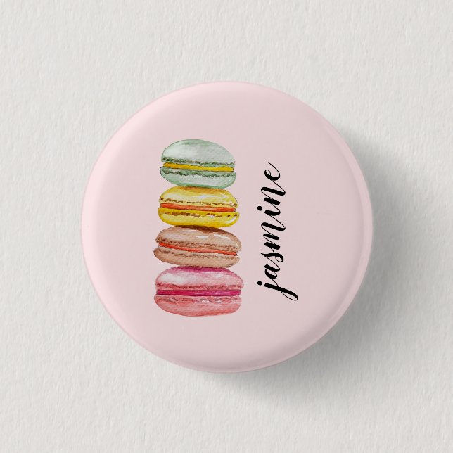 Fransk Macarons vattenfärg Hand-målad Knapp (Framsida)