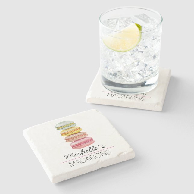 Fransk Macarons vattenfärg Hand-målad Stenunderlägg (Sidan)