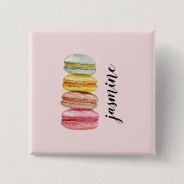 Fransk Macarons vattenfärg Monogrammad Knapp