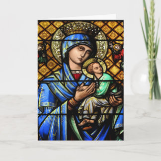 Fransk målat glass Madonna och barnjul Helgkort