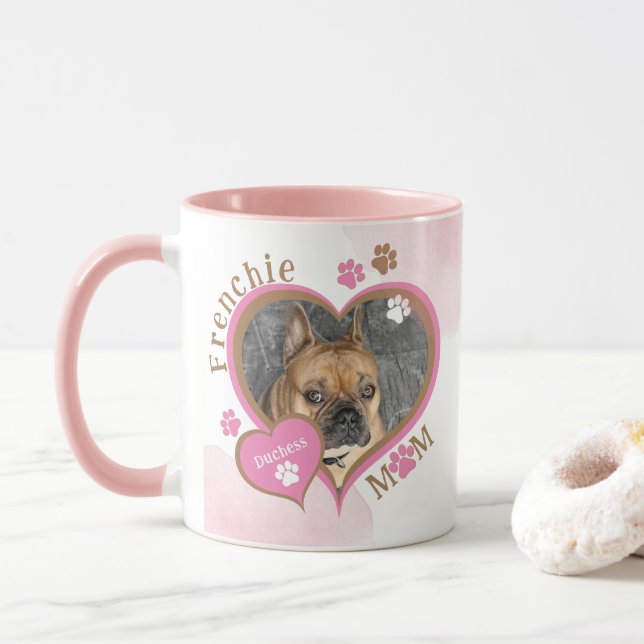 Fransk mamma fransk bulldoggspersonaliserad fotomu mugg (Med munk)