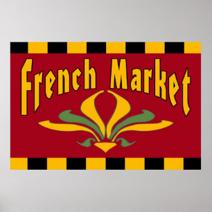 Fransk Market Fleur De Lis Sign Poster
