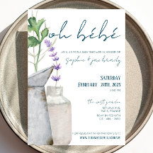 Fransk Market - Flowers - Baby Shower-inbjudan