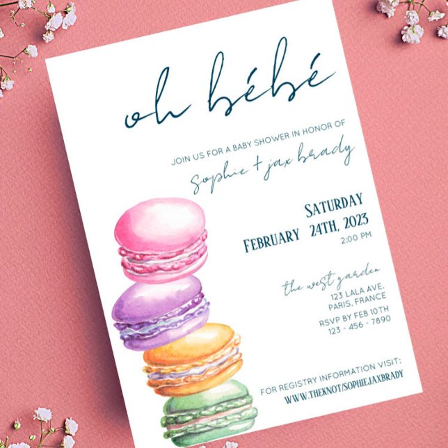 Fransk Market - Macaroon - Baby Shower-inbjudan Inbjudningar (Skapare uppladdad)
