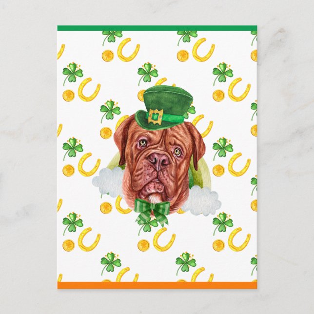 Fransk Mastiff Shamrock St. Patricks Day Helg Vykort (Framsida)