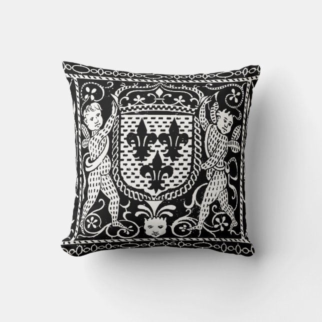 Fransk Medeltida Fleur de Lys Kröna Kudde (Framsida)