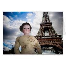 Fransk Mode Doll w Eiffel Torn Card