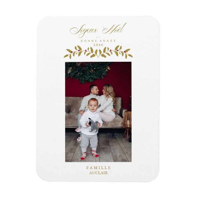 Fransk Modern Elegant Joyeux Noël Photo Family Magnet (Vertikal)