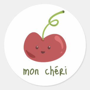 Fransk ’mon chéri’ Cute Pojke Cherry Fruit Runt Klistermärke