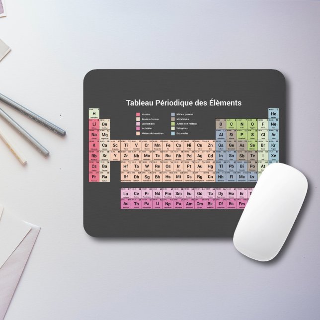 Fransk Mörk Periodisk Bord av Inslag musslor Musmatta (French Dark Periodic Table of Elements Mouse pad)