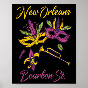 Fransk New Orleans Mardi Gras Souvenir Bourbon Str Poster