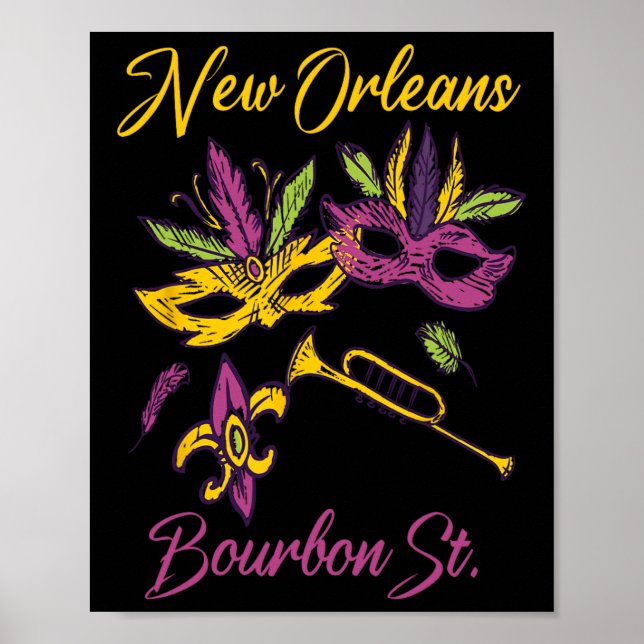 Fransk New Orleans Mardi Gras Souvenir Bourbon Str Poster (Framsidan)