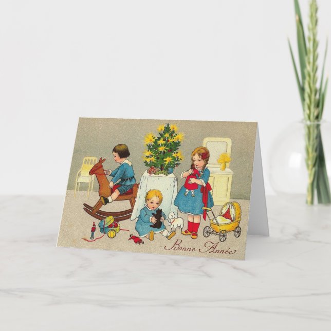 Fransk, nytt år, Bonne Annee, Children, Frankrike Helgkort (Framsida)
