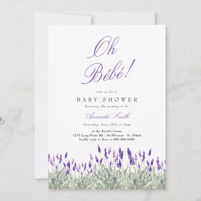 Fransk Oh Bebe Lavender Gender Neutral Baby Shower Inbjudningar (Framsida)