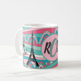 Fransk Oh la la! Paris Eiffel Torn Monogram Kaffemugg