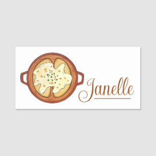 Fransk Onion Soppa Crock Cheese Food Restaurant Namnbricka