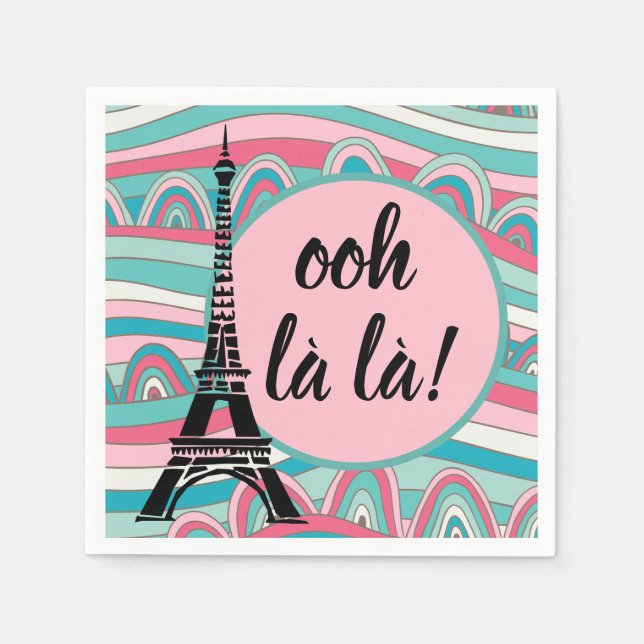 Fransk Ooh la la!/ Monogram med Eiffeltornet Pappersservett (Framsidan)