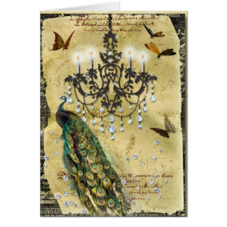 Fransk påfågel och ljuskrona hälsningskort