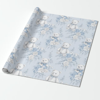 Fransk papper med blommönster och björn presentpapper