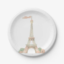 Fransk Paris Bonjour Papper Plate