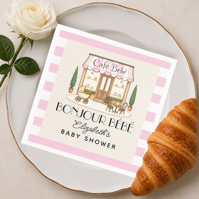 Fransk Paris Café Bébé Flicka Bebis Baby Shower Pappersservett (Skapare uppladdad)