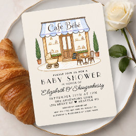 Fransk Paris Café Bébé Pojke Baby Shower Inbjudningar