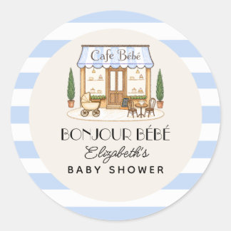 Fransk Paris Café Bébé Pojke Baby Shower Runt Klistermärke