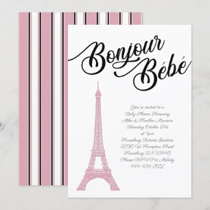 Fransk Paris Rosa Baby Shower Girl Parisienne Inbjudningar
