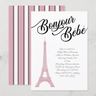 Fransk Paris Rosa Baby Shower Girl Parisienne Inbjudningar