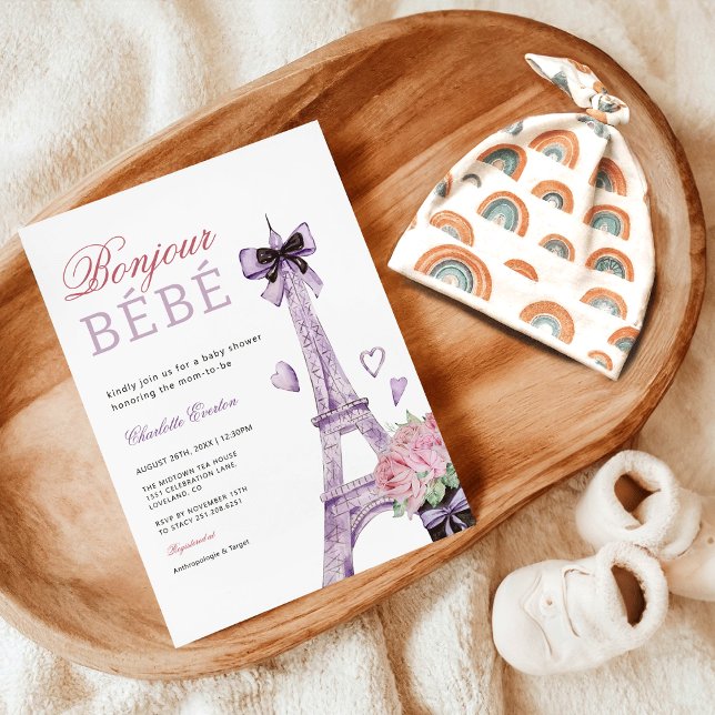 Fransk Parisian Bebe Eiffel Torn Bow Baby Shower Inbjudningar (French Parisian Bebe Eiffel Tower Bow Baby Shower Invitation)