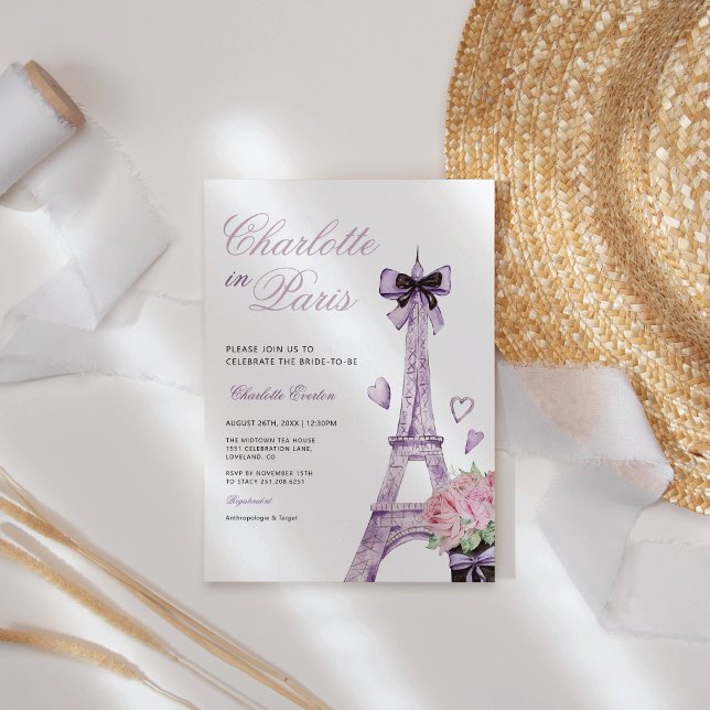 Fransk Parisiskt Eiffeltorn Båge Bröllopsfest Inbjudningar (French Parisian Eiffel Tower Bow She Said Oui Bridal Shower Invitation)