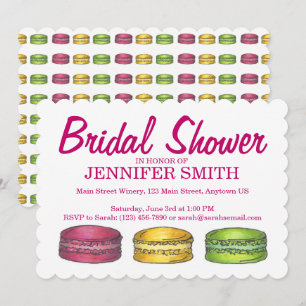 Fransk Pastry Macaron Cookies Möhippa Baby Shower Inbjudningar