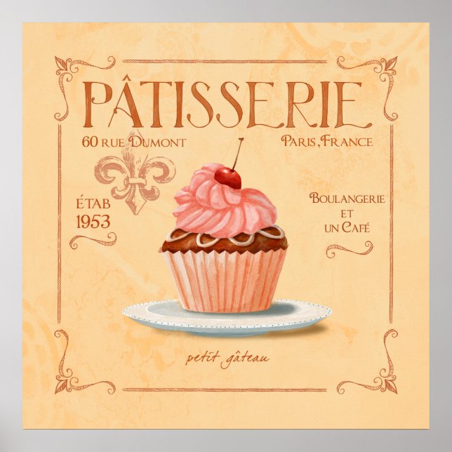 Fransk Patisserie Cuptårta art, Le petit Gateau Poster (Framsidan)