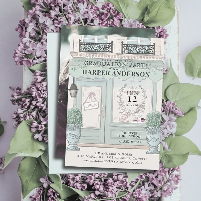 Fransk Patisserie Paris Grönt Studenten Photo Inbjudningar (Skapare uppladdad)