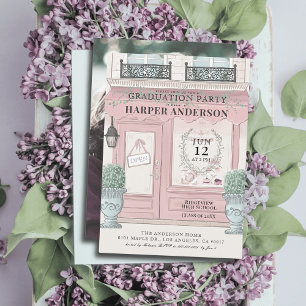 Fransk Patisserie Paris Rosa Studenten Photo Inbjudningar