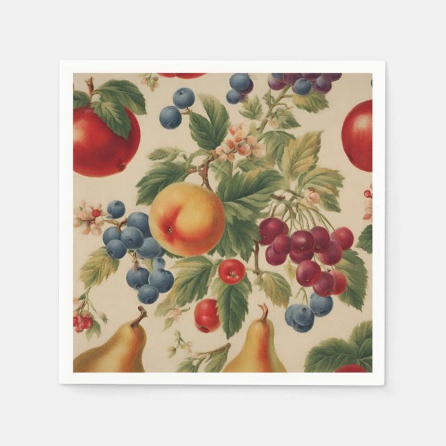 Fransk Peach, körsbär, blåbär, päron, äpplen Pappersservett (Framsidan)