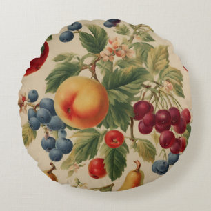 Fransk Peach, körsbär, blåbär, päron, äpplen Rund Kudde
