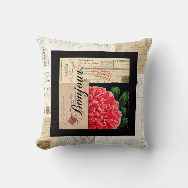 Fransk Peony Bonjour Pillow Kudde (Framsida)